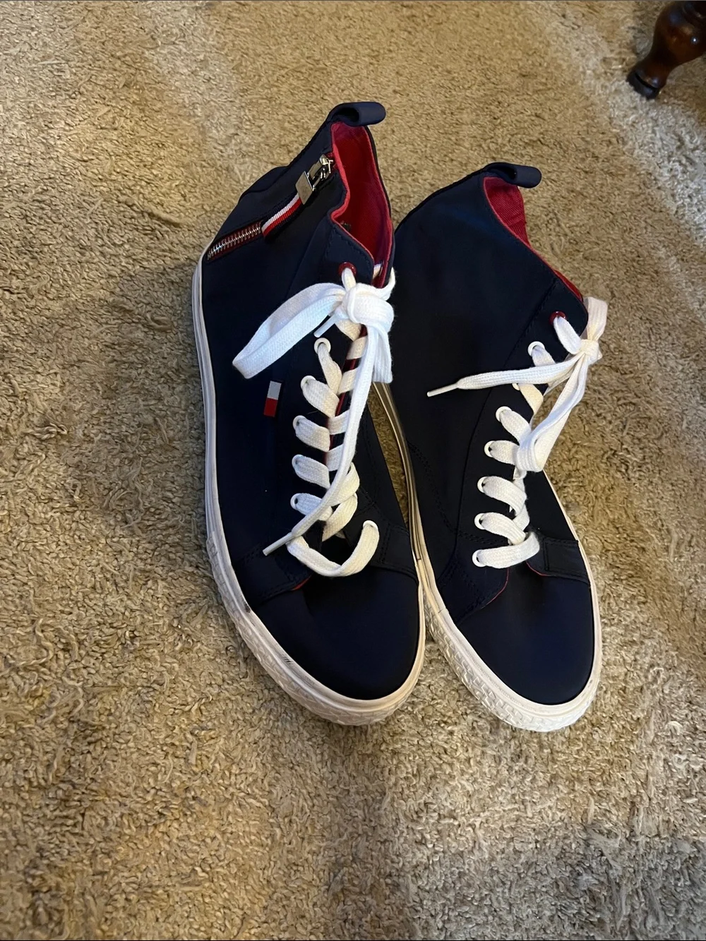 Tommy Hilfiger Navy High-Top Sneakers with White Laces and Red Trim